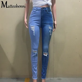 Rudenį Kratinys Tuščiaviduriai Skylę Aukšto Juosmens Bodycon Stiliaus Kelnės Moterims Atsitiktinis Mados Skinny Džinsai Moterims Streetwear Pieštuku Džinsai 2020 M.