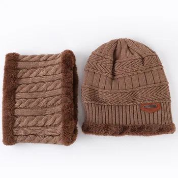 Rudenį, žiemą lady šiltas skrybėlę, šaliką kostiumas sutirštės su aksomo šiltą kepurę moteris Megzti vilnos dvigubo skrybėlę kaklo dviejų dalių kostiumas Vyrams