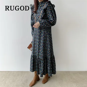 RUGOD 2020 m. Pavasarį Retro korėjos Maxi Suknelė Kietas Visą Rankovėmis Viršuje Moterims, Elegantiškas Atsitiktinis Palaidų Ponios Suknelės Moteris vakarėlis