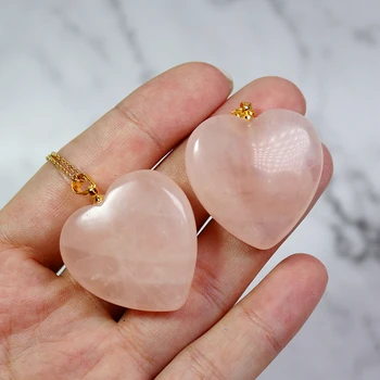 Runyangshi 1 vnt Natūralus Rožių Quartzs Brangakmenio Briaunos rožinė kristalų Širdies Auksą, Padengtą Reiki akmens Chakra Karoliai Pakabukas