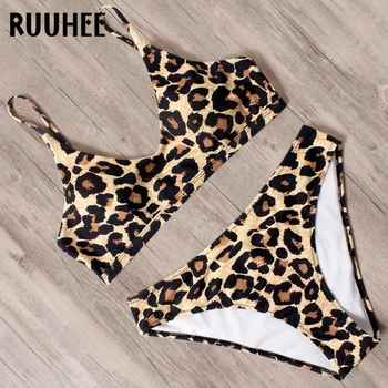 RUUHEE 2020 Karšta Bikini maudymosi kostiumėlį Push Up maudymosi Kostiumėliai Moterims, Brazilijos Bikini Rinkinys Leopardas Maudymosi Kostiumą, Moteris Pagalvėlės Paplūdimio Biquini