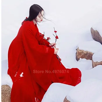 Rytų Tradicinės Kinų Hanfu Suknelė Moterims Tvirtą Raudona Plius Dydis Šifono Liaudies Šokių Kostiumai Moterų Derliaus Tango Kostiumas