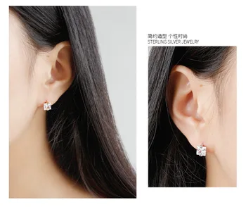 S925 sterlingas sidabro auskarai paprasta cirkonis geometrinis aikštėje ausies kaulų ausies sagtis ausies žiedas mados moterų mergina sidabro ausų papuošalai