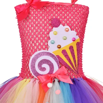 Saldainiai Pleistras Gėlių Vaikų Gimtadienio Tutu Sukneles su Lankelis Hot Pink Ice Cream Vaikams, Suknelės Mergaitėms Boutique Drabužių
