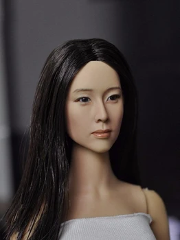 Sandėlyje 1:6 Azijos Moterų Galvos Skulptūra su juodais ilgais Plaukais, 12