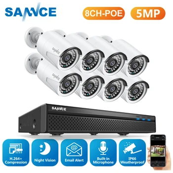 SANNCE 8CH 5MP FHD POE Vaizdo Stebėjimo Kamerų Sistema, H. 264+ 5MP NVR Su Lauko Vandeniui Apsaugos, IP Kameros, Garso Įrašų