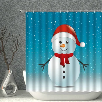 Santa Claus Sniego Dušo Užuolaidos Kalėdų Namų Puošybai Poliesteris atsparus Vandeniui Vonios Užuolaidos Su pakabinimo Žiedais 3D tende
