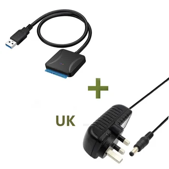 SATA USB 3.0 Kietojo Disko Konverteris 22 smeigtukai USB 3.0 prie SATA kabelis su ES, JAV, JK, adapteris iš 2.5 colių, 3.5 colių HDD SSD