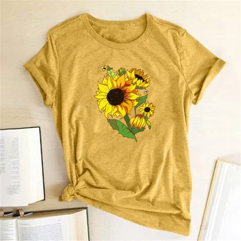 Saulėgrąžos Spausdinimas marškinėliai Moterims Drabužių Vasaros Viršūnes Moterų Mados Moters Drabužius Atsitiktinis Harajuku Marškinėliai Mujer Camisetas