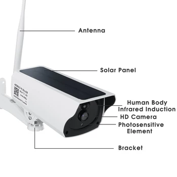 Saulės IP Kameros 1080 2MP Belaidžio Wifi Kamera, VAIZDO Apsaugos Stebėjimo Vandeniui Lauko Kamera, infraraudonųjų SPINDULIŲ Naktinio Matymo Kamera