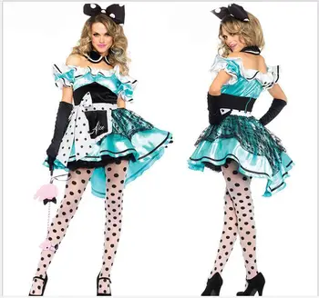 Seksualus Alice in Wonderland,Mėlyna Deluxe Cosplay Helovinas Kostiumas,Išgalvotas lolita Suknelė, M, XL