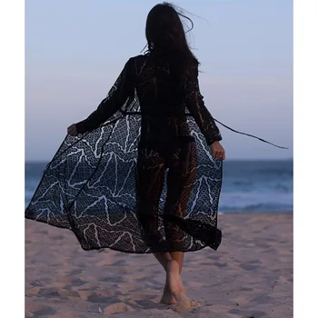 Seksualus, Juodos Ir Baltos Nėrimo Paplūdimio Suknelė 2019 Naujas Nėrinių Paplūdimio Megzti Bikini Ilga Suknelė
