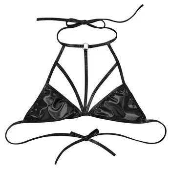 Seksualus Moterims Bikini Viršų, Liemenėlė maudymosi Kostiumėliai Paplūdimio maudymosi kostiumėlį Blizga Metalo Apynasrio Kaklo Priekyje Strappy Dviejų dalių Atskiria bikini