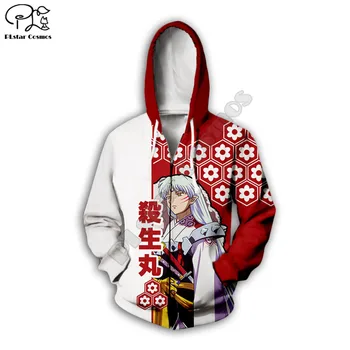 Sesshoumaru Anime 3d visi per Atspausdintas Unisex hoodies Harajuku Mados Atsitiktinis Gobtuvu Palaidinukė zip hoodies lašas laivybos