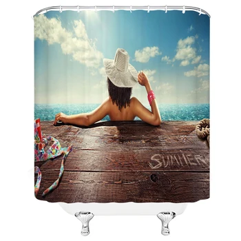 Sexy Woman Dušo Užuolaidos Saulės Beach Mergina Kraštovaizdžio 3D Atspausdintas Vonios Užuolaidos Vandeniui Namų Vonios kambarys Dekoro Su Kabliukais