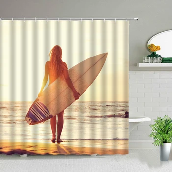 Sexy Woman Dušo Užuolaidos Saulės Beach Mergina Kraštovaizdžio 3D Atspausdintas Vonios Užuolaidos Vandeniui Namų Vonios kambarys Dekoro Su Kabliukais