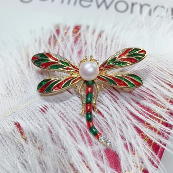 SHDIYAYUN 2019 Naujų Perlų Sagė Emalio Dragonfly Sagė Moterų Vintage Gold Sagės Smeigtukai Natūralių Gėlavandenių Perlų Papuošalai Dovana