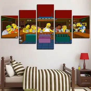 Sienos Menas Nuotraukas, Animaciją 5 vnt Simpson Baras Anime Personažai Drobės Tapybos Dekoro Namų/Gyvenamasis Kambarys HD Spausdina Plakatus Vyno
