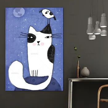 Sienos paveiksl animacinių filmų gyvūnų katė dekoro plakatą, Drobės Tapybai, drobė, tapyba Sienos meno meno printsPicture namų dekoro be rėmelio