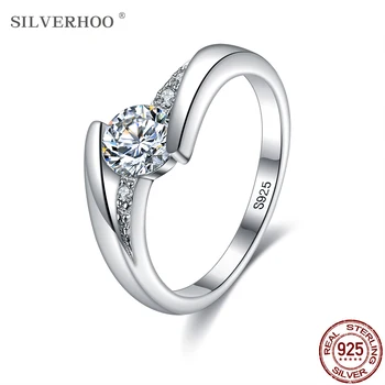 SILVERHOO 925 Sterlingas Sidabro Žiedai Moterims Šviečia 5A+ Kubinis Cirkonis Šalies Elegantiškas Vestuvių Papuošalai, Vestuvių, Sužadėtuvių Žiedai