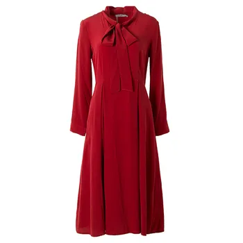 Silviye Sunkiasvoris autentiški šilko suknelė moterų 2020 naują pavasario vidurio su ilgu kaspinu ilgomis rankovėmis mulberry šilkas-line suknelė