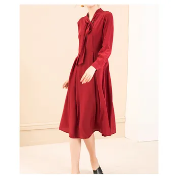 Silviye Sunkiasvoris autentiški šilko suknelė moterų 2020 naują pavasario vidurio su ilgu kaspinu ilgomis rankovėmis mulberry šilkas-line suknelė