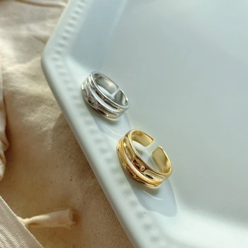 Silvology 925 Sterlingas Sidabro Įgaubtas Tekstūros Žiedai Dvigubo Sluoksnio Dizaineris Aukštos Kokybės Korėja Žiedai Moterims Laukinių Paprasta Papuošalai
