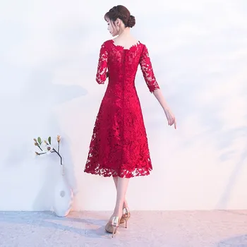 Siuvinėjimo Raudona Kinų Suknelė Qipao Seksualus Cheongsam Suknelės Atsitiktinis Moterų Nėriniai Tradicinių Vakare Gown Vestido Rytietiškų Vestuvių