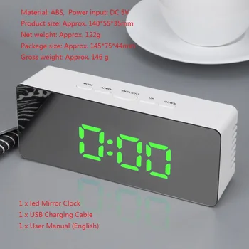 Skaitmeninis Elektroninis Laikrodis LED Stalo Laikrodis Ryškumas Reguliuojamas Žadintuvas Mados Sienos Kabo Laikrodis su USB Laidu Sieninis Laikrodis