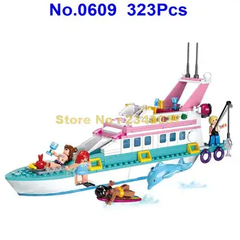 Sluban 323pcs mergina rožinė svajonė prabangių jachtų cruiser laivų statybos blokuoti Žaislas