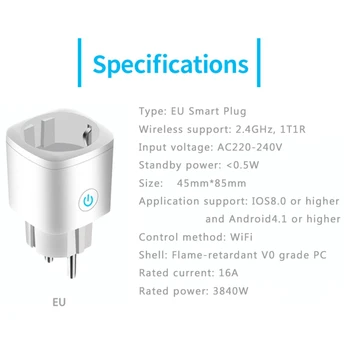 Smart plug WiFi lizdas ES 16A laiko funkcija Tuya SmartLife APP kontrolės Alexa, Google 