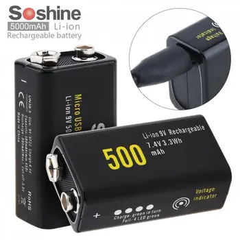 Soshine 2 vnt 9V 6F22 500mAh Li-ion 8.4 V 3.3 Wh daugkartinio Įkrovimo Baterija Micro USB Saugomų Multimetras Mikrofono Signalo