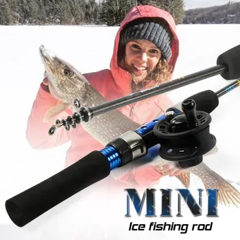 Sougayilang 120cm Anglies Pluošto Ledo meškere Mini Kolona Nešiojamų Krevečių Žiemos meškere Su Žvejybos Ritės, Žvejybos Reikmenys