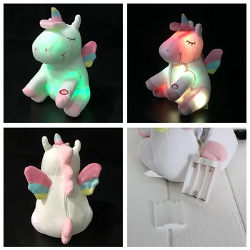 Spalvinga LED Vaivorykštė Vienaragis Pliušiniai Žaislai Žėrintis Įdaryti Gyvūnų, Arklių Žaislas Mielas Šviesiai Iki Ponis Lėlės Vaikų Mergaičių Kalėdos Gimtadienio Dovanos
