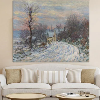 Spausdinti Drobė Sienos Meno Impresionisto Claude Monet Giverny Žiemą Sniego Kraštovaizdžio Aliejaus Tapybai Plakato Nuotrauka už Kambarį