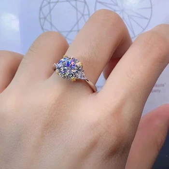 Spirgučių moissanite žiedas moterims, papuošalai, sužadėtuvių žiedas, vestuvių nekilnojamojo 925 sterlingas sidabro 9*9 mm dydžio perlas gimtadienio dovana