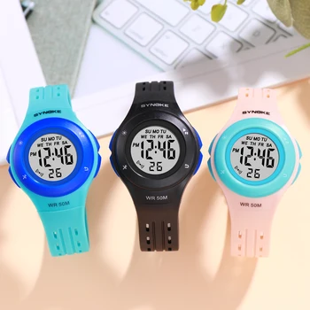 Sporto Merginos Laikrodžiai Vaikai SYNOKE Prekės 50M atsparumas Vandeniui Aukštos Kokybės Silikono Dirželis Žiūrėti Vaikams Skaitmeninis LED Laikrodis-Žadintuvas Riešo