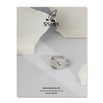 S'STEEL Minimalistinio Žiedas 925 Sterlingas Sidabro Moterų korėjos Dizaineris Geometrinis Reguliuojamas Žiedo Anillos Plata 925 Para Juvelyriniai dirbiniai