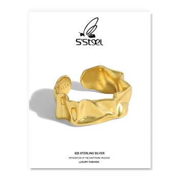 S'STEEL Nereguliarus Moterų Žiedas 925 Sterlingas Sidabro Minimalistinio Dizaineris Aukso Rankų darbo Atidaryti Žiedas Plata De Ley 925 Smulkūs Juvelyriniai dirbiniai