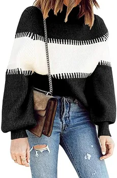 Stilingas Winetr Moterų Megztinis ilgomis Rankovėmis Kratinys Spalvos juostele audinio duobę Laisvi Megztiniai Viršūnes Ponios Kabelis megztinis (puloveris) Naujas