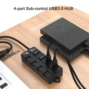 Sub-kontrolės 4-Port USB 3.0 Hub 30/60/120cm Laidas Nešiojamų 5V2A Maitinimas USB Skirstytuvo Nešiojamas Desktop Hard Drive