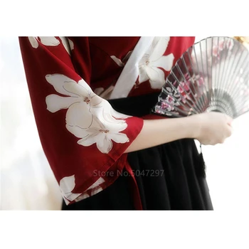 Suknelė Kimono japonų stiliaus Azijos Mados Moterų V-kaklo sakura Sijonas ir Top Set Haori Vasaros Suknelės Mergaičių Komplektus yukata