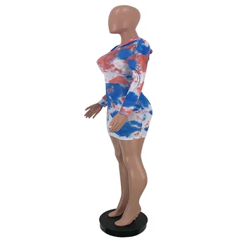 Suknelė Moterims 2020 M. Rudens Mados Long Sleeve V-kaklo Spausdinti Atsitiktinis Gatvės Stiliaus Karšto Pardavimo Nereguliarus Mini Suknelė