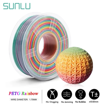 SUNLU 1.75 mm PETG Gijų 3D Spausdintuvą, PETG Plastiko Vaivorykštė Gijų Naują Atvykimo 3D Spausdinimo Medžiagų 1KG Su Ritės