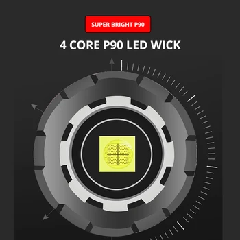 Super Šviesus 4 CORE P90 LED Žibintuvėlis Su saugos plaktukas Paramos priartinimas 3 apšvietimo režimus Tinka nuotykių,pėsčiųjų,Kempingas