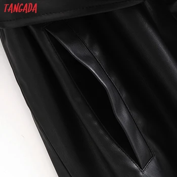 Tangada Moterų derliaus kutas juoda faux odos striukė, paltas su diržu ilgomis Rankovėmis prarasti negabaritinių Kailis QN42