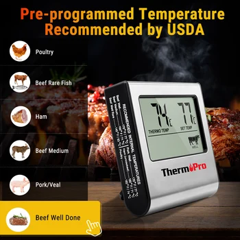 Thermopro TP16 LCD Skaitmeninis Gaminimo Maisto Termometras, kepsnių ant grotelių Mėsos Termometras Krosnių Rūkalius Laikrodis Laikmatis su Nerūdijančio Plieno Zondas