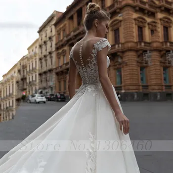 Thinyfull 2020 Elegantiškas Vestuvių Suknelės Linijos, Vien Samtelis Kaklo Bžūp Rankovėmis Nuotakos Suknelės Mygtuką Nėrinių Appliques Vestidos de novia