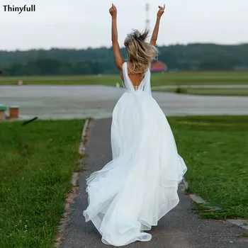 Thinyfull Bohemijos Vestuvių Suknelės 2021 Vien V-Kaklo Backless Paplūdimys-Line Paprastas Šalies Vestuvinės Suknelės Chalatai De Mariee