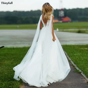 Thinyfull Bohemijos Vestuvių Suknelės 2021 Vien V-Kaklo Backless Paplūdimys-Line Paprastas Šalies Vestuvinės Suknelės Chalatai De Mariee